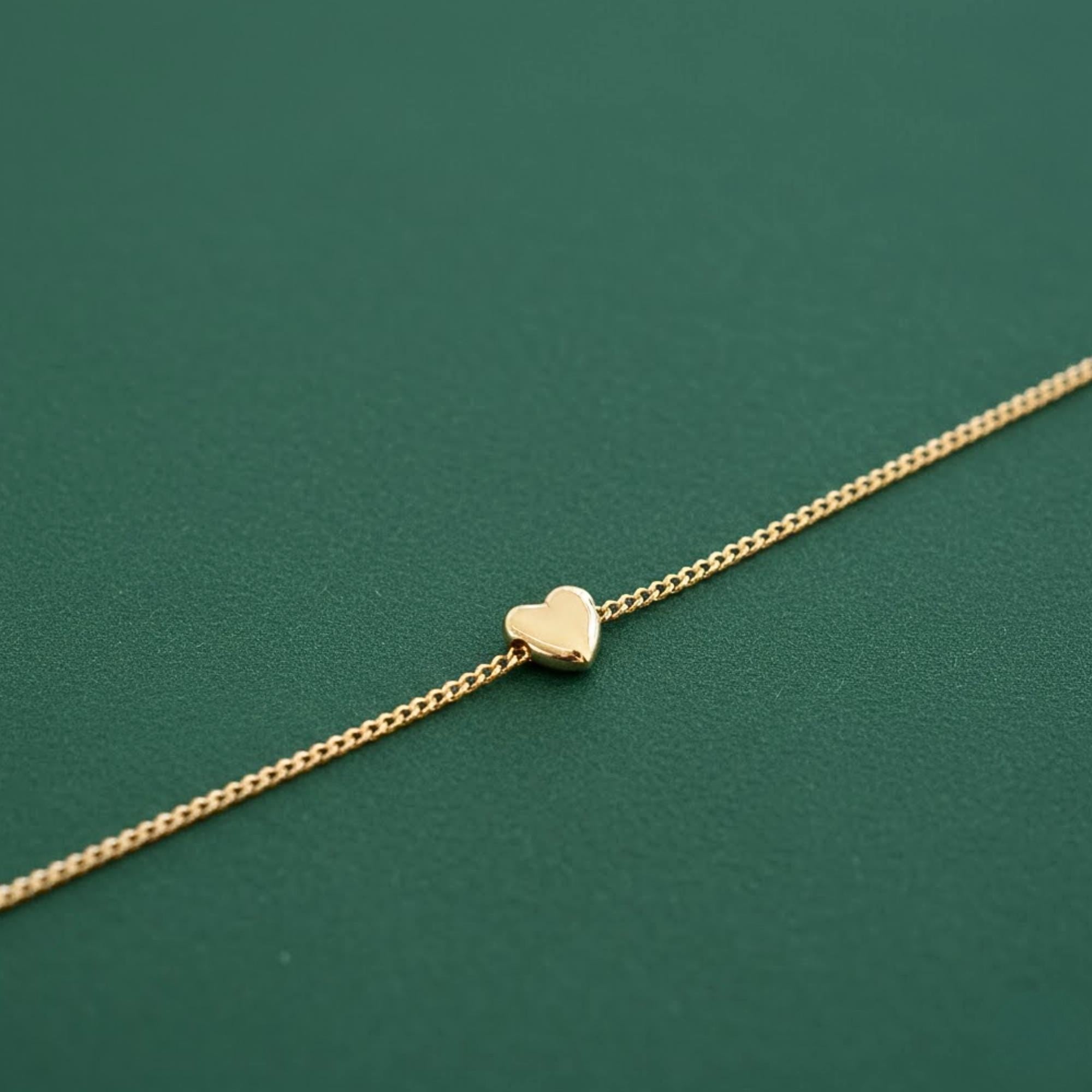 14K Gold Minimalist Heart Bracelet for Women,Solid Gold Bracelet,Tiny Heart Bracelet,