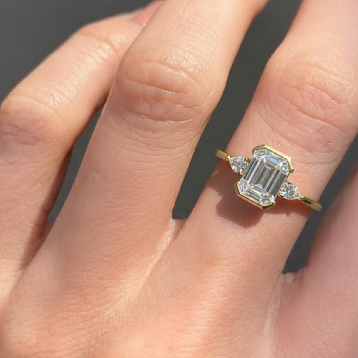 2 CT Emerald Cut Moissanite Engagement Ring 10K Gold Ring Bezel Set Wedding Rings Three Stone Emerald Cut Ring Moissanite Bezel Set Ring