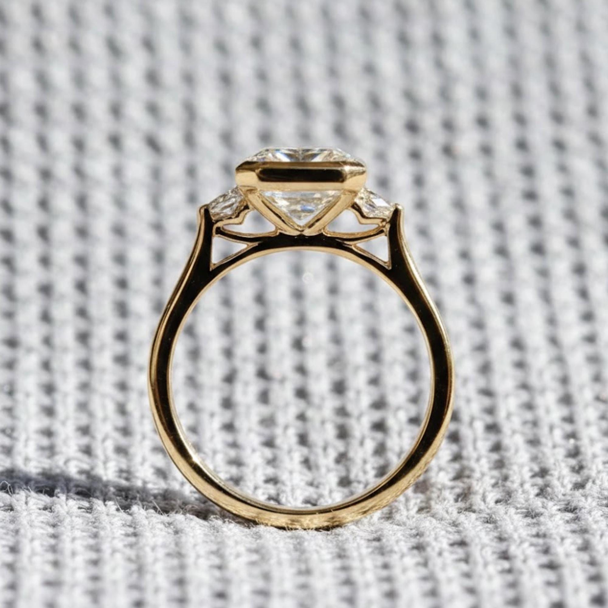 2 CT Emerald Cut Moissanite Engagement Ring 10K Gold Ring Bezel Set Wedding Rings Three Stone Emerald Cut Ring Moissanite Bezel Set Ring