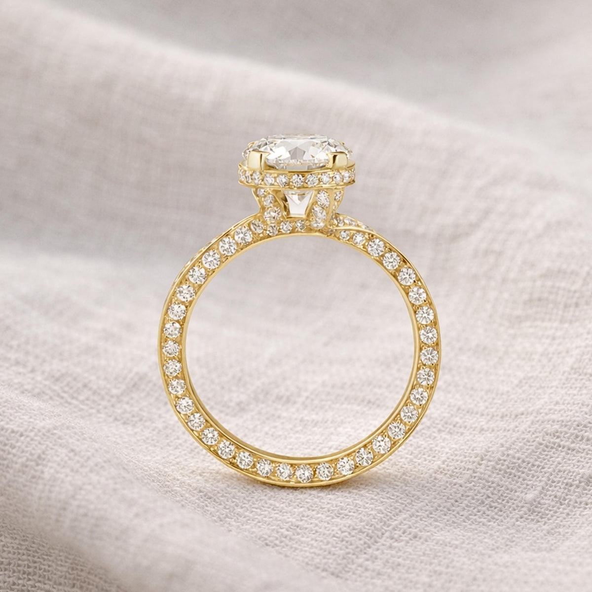 2 Carat Round Cut Moissanite Engagement Ring, Hidden Halo Ring, Yellow Gold Pave Band Ring, Solitaire Promise Ring for Women, Bridal Ring