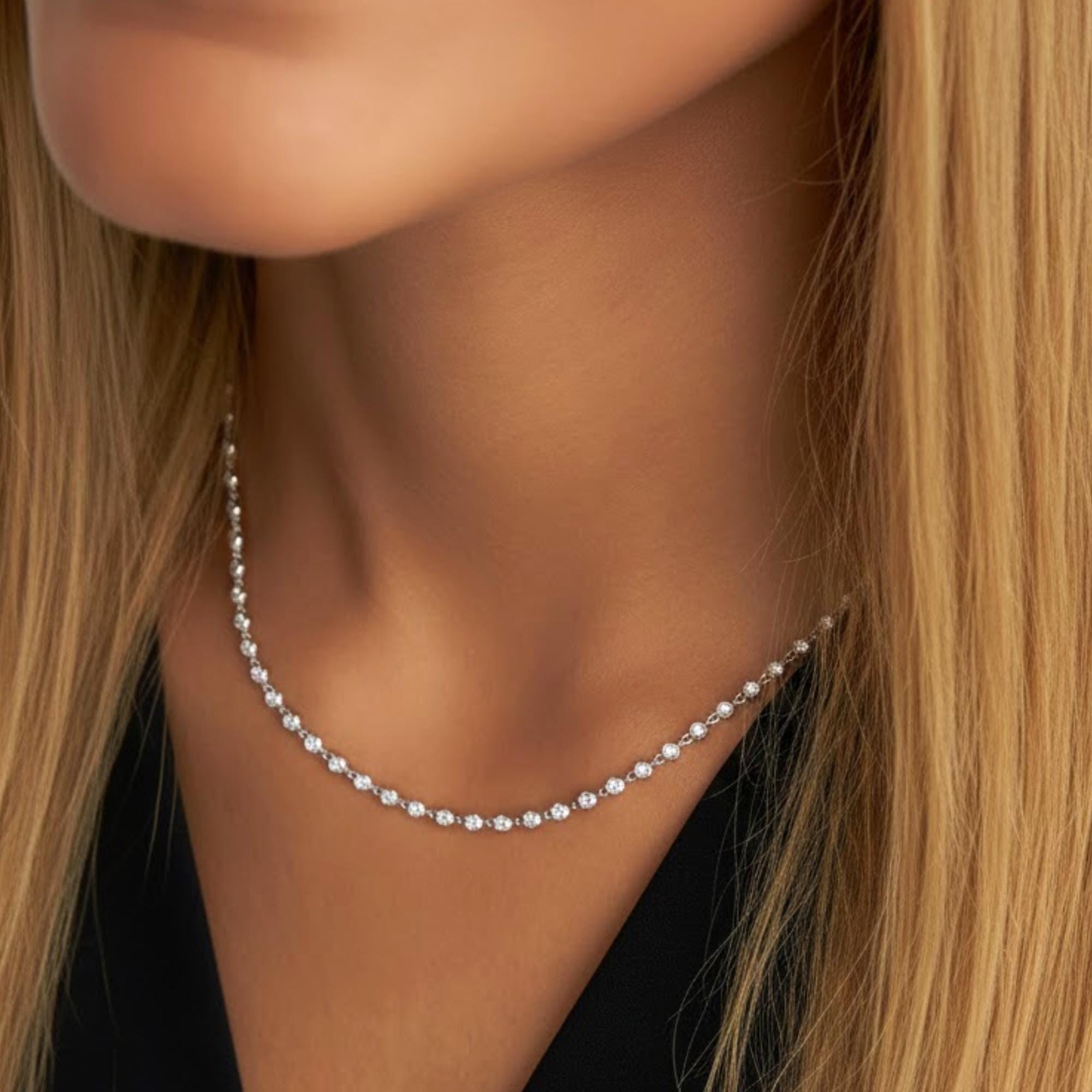 Moissanite Tennis Necklace 14k Real Gold  Moissanite Dainty Necklace By Yard Minimalist Classic Everyday Elegant Delicate Layering Necklace