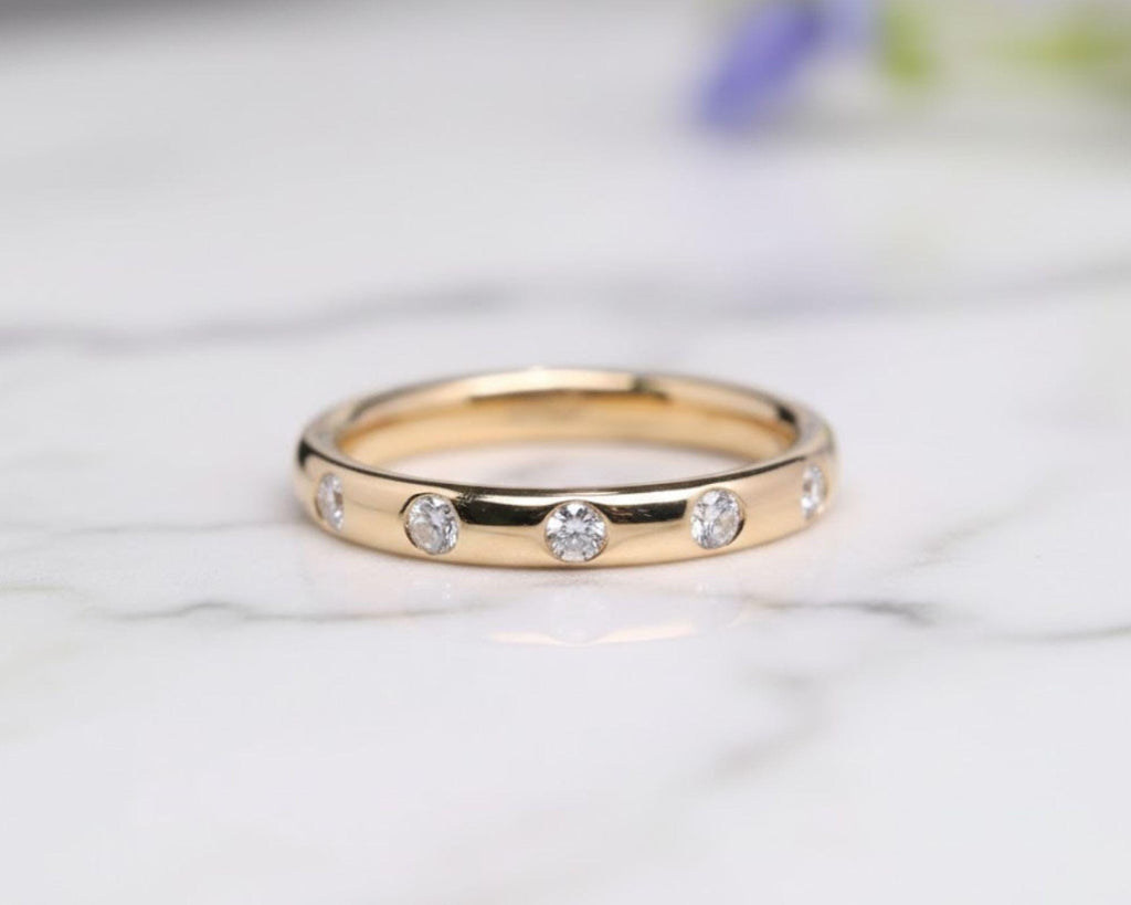 Flush Set Eternity Band Round Cut Colorless Diamond Wedding Band Matching Band Anniversary Gift for Her 14K Gold Dainty Bridal Ring For Gift