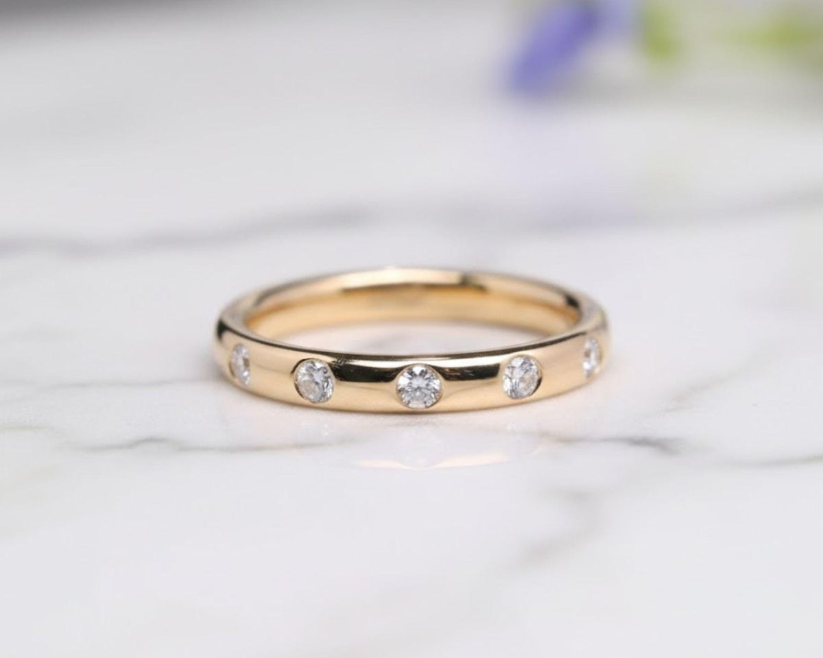 Flush Set Eternity Band Round Cut Colorless Diamond Wedding Band Matching Band Anniversary Gift for Her 14K Gold Dainty Bridal Ring For Gift