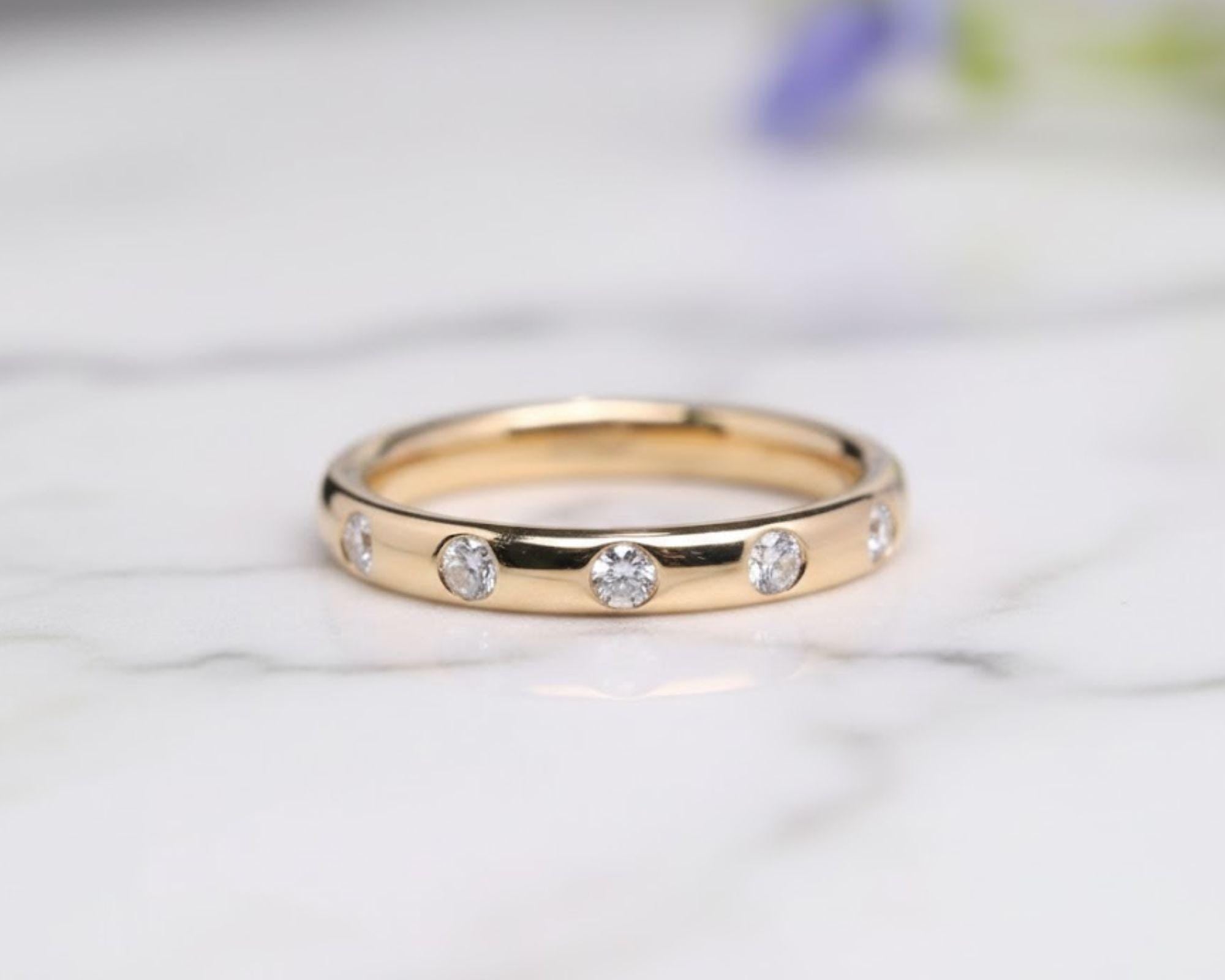 Flush Set Eternity Band Round Cut Colorless Diamond Wedding Band Matching Band Anniversary Gift for Her 14K Gold Dainty Bridal Ring For Gift