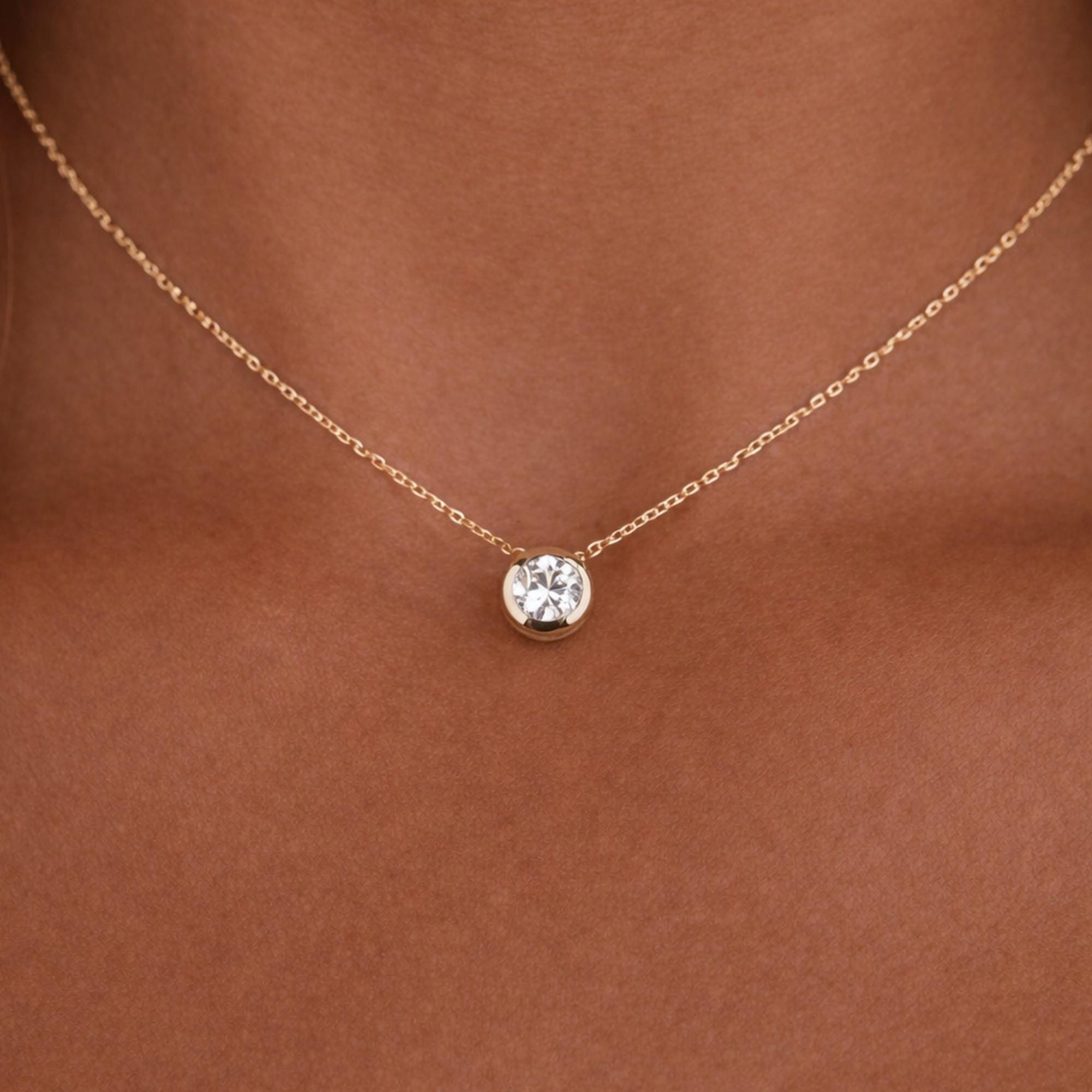 14k Gold Moissanite Necklace Moissanite Solitaire Necklace Bridesmaid Necklace Minimalist Round Brilliant Cut Solitaire Necklace