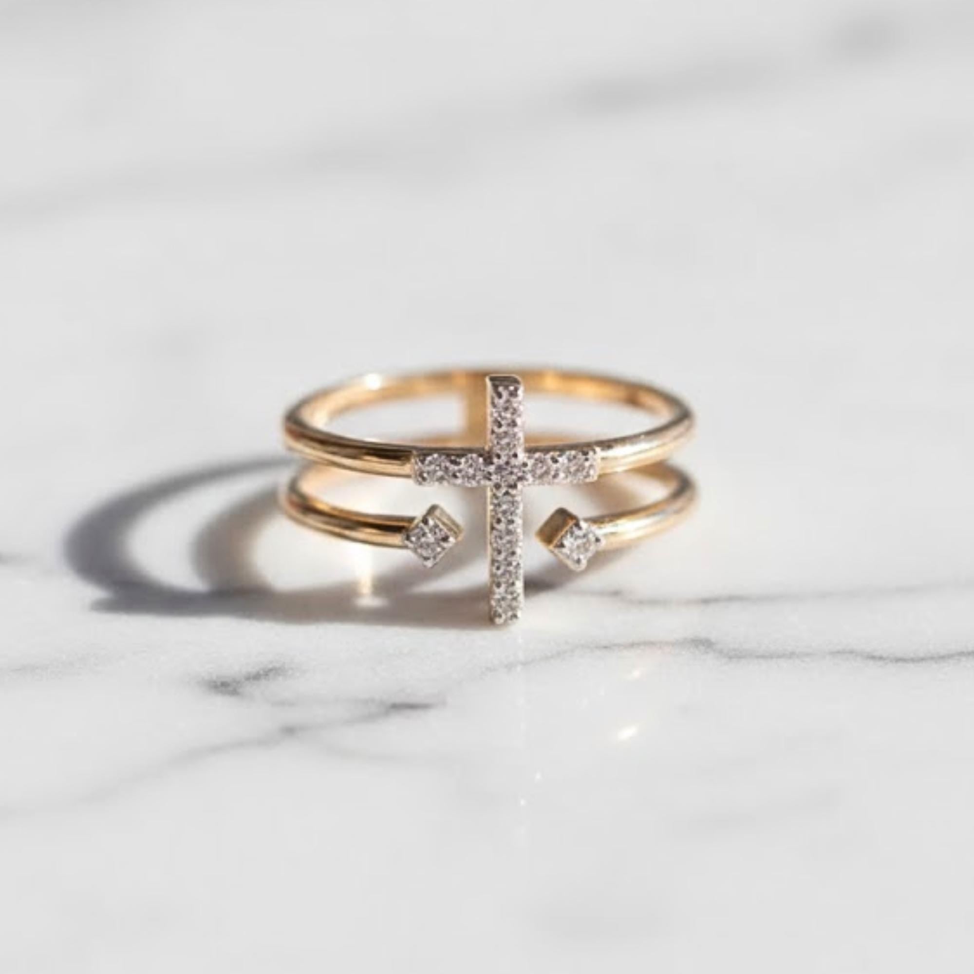 Double Band Criss Cross Ring  Moissanite Diamond 14K Solid Gold or Silve