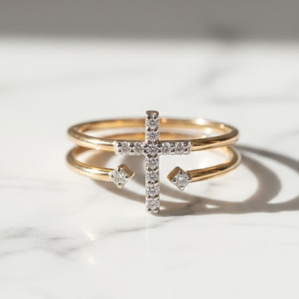 Double Band Criss Cross Ring  Moissanite Diamond 14K Solid Gold or Silve