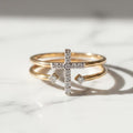 Double Band Criss Cross Ring  Moissanite Diamond 14K Solid Gold or Silve
