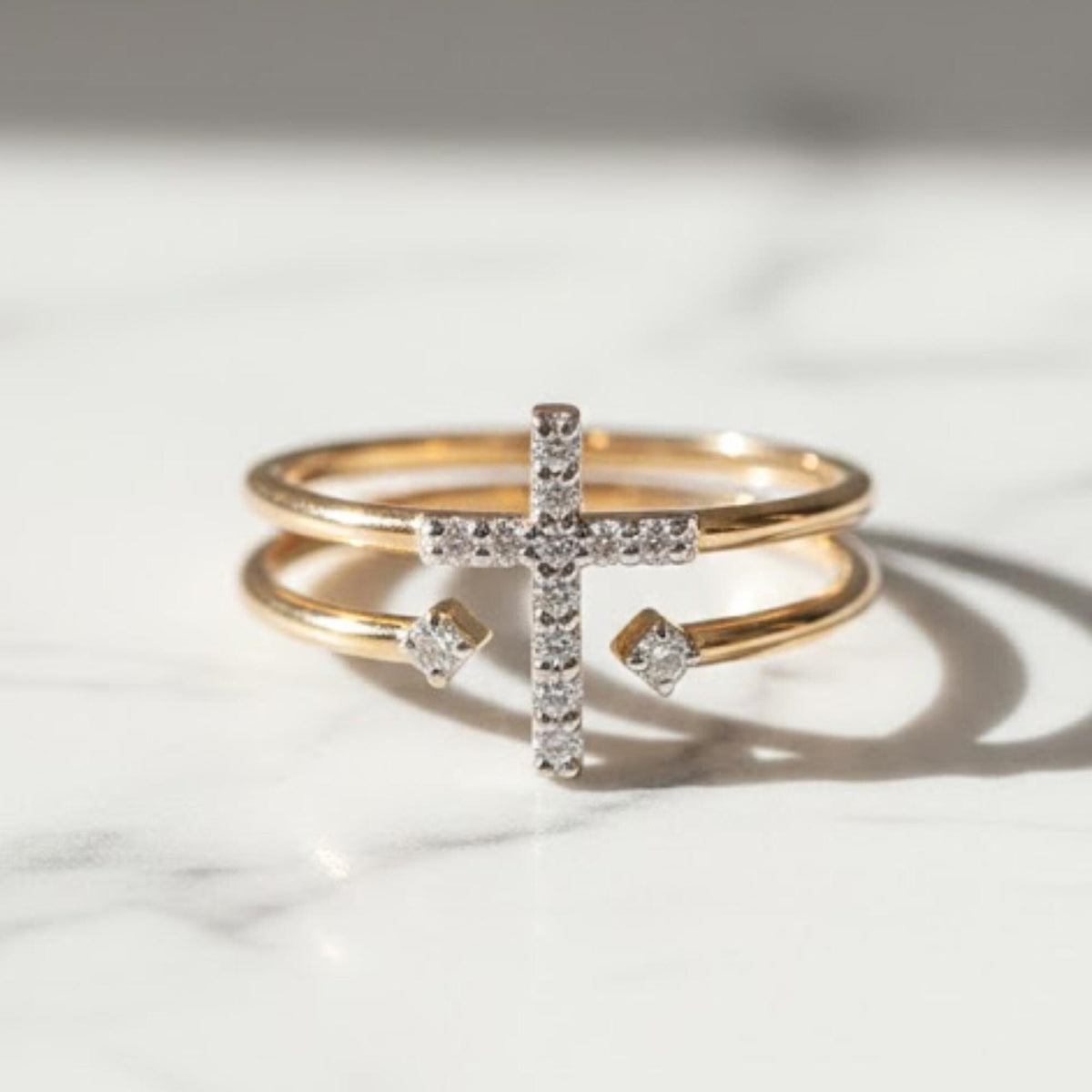 Double Band Criss Cross Ring  Moissanite Diamond 14K Solid Gold or Silve