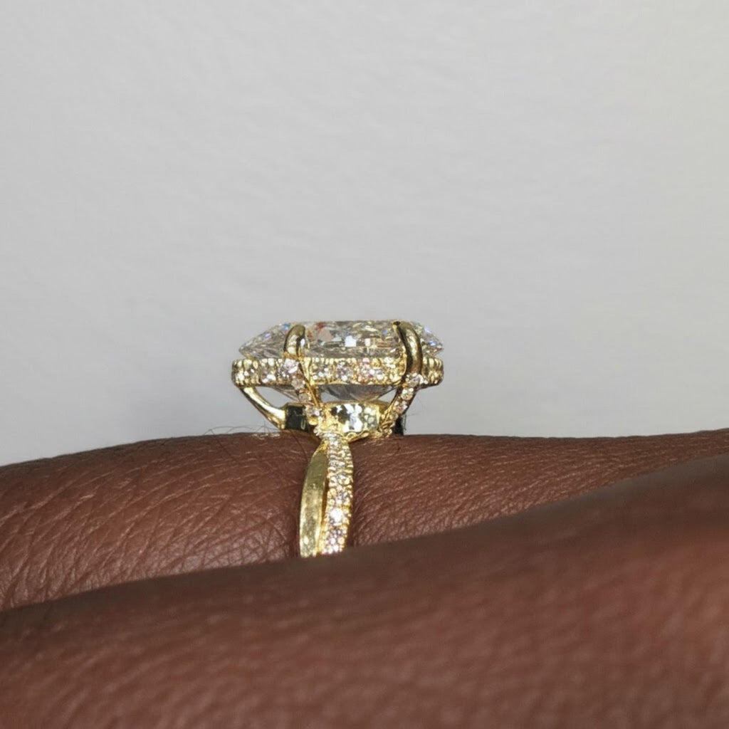 Twisted Pear Cut Moissanite Engagement Ring / 2.50 CT Ring with Pave Set Side Stones / 14K Gold Infinity Ring for Women
