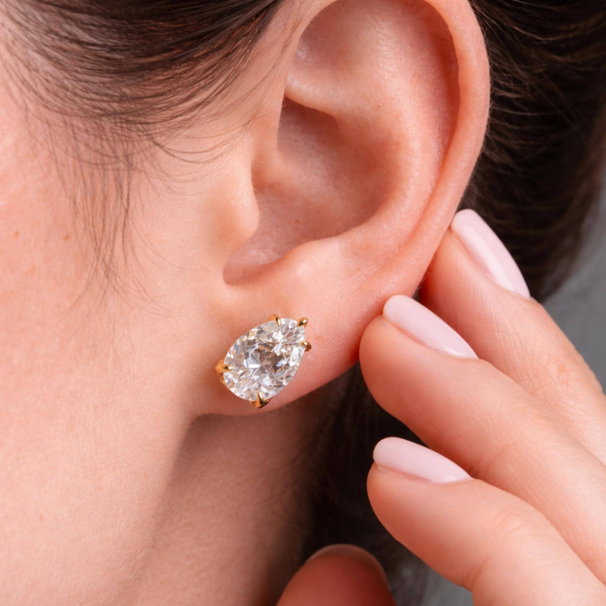 5 Carat Pear Cut Moissanite Diamond Stud Earrings: 14K Yellow Gold