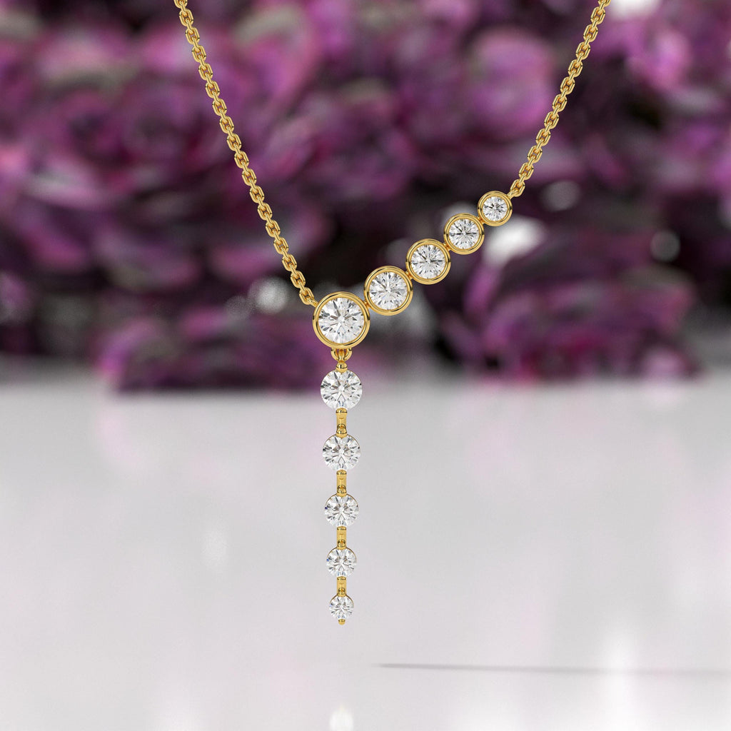 14k Gold Y Shape Drop Necklace | Dainty Teardrop Moissanite Lariat Necklace | Handmade Gift for Her | Elegant Bridal Jewelry for Women
