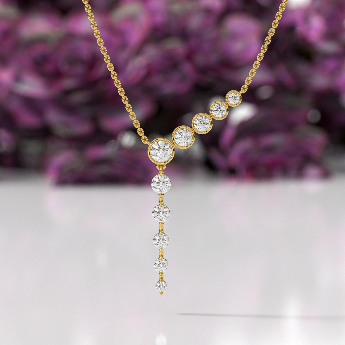 14k Gold Y Shape Drop Necklace | Dainty Teardrop Moissanite Lariat Necklace | Handmade Gift for Her | Elegant Bridal Jewelry for Women