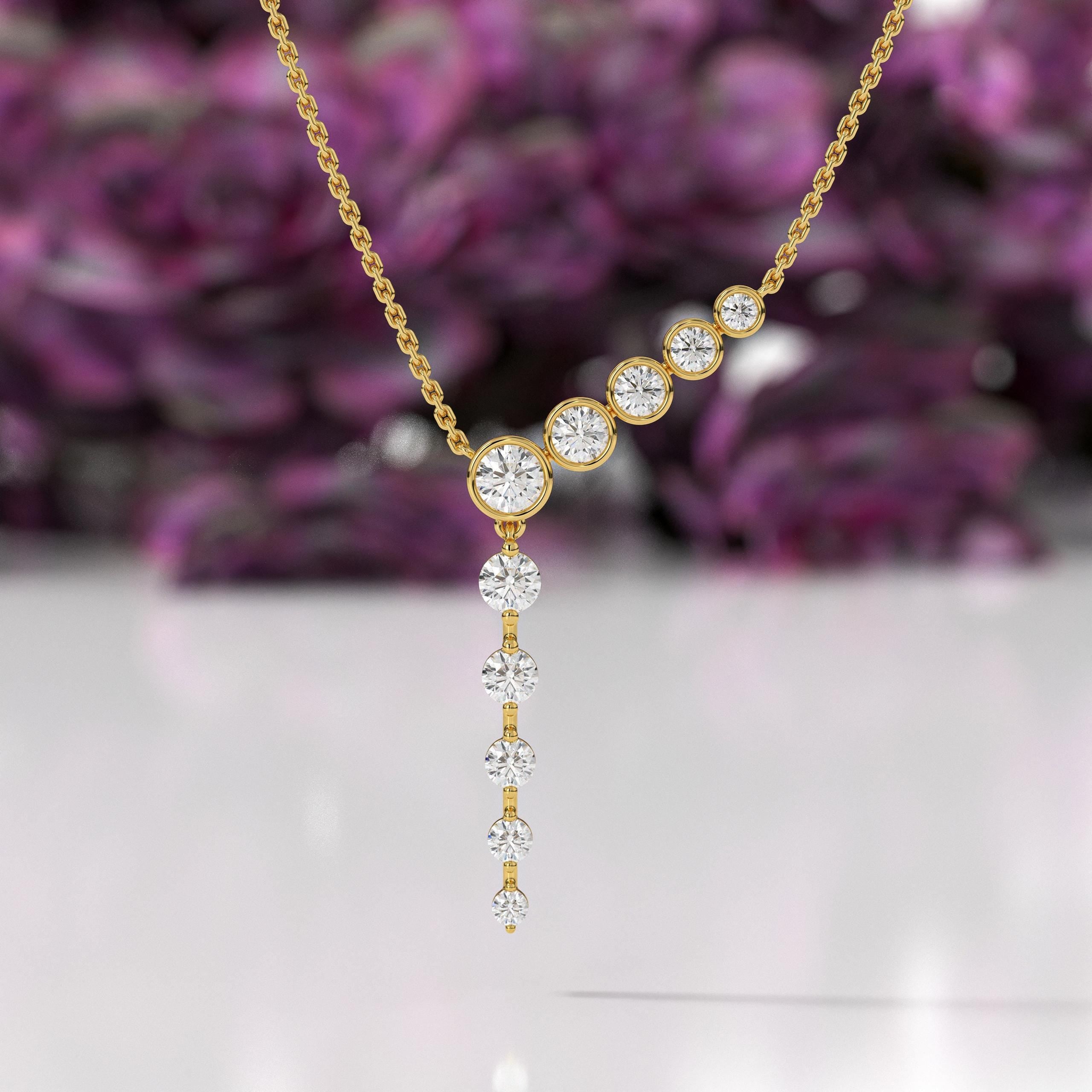 14k Gold Y Shape Drop Necklace | Dainty Teardrop Moissanite Lariat Necklace | Handmade Gift for Her | Elegant Bridal Jewelry for Women