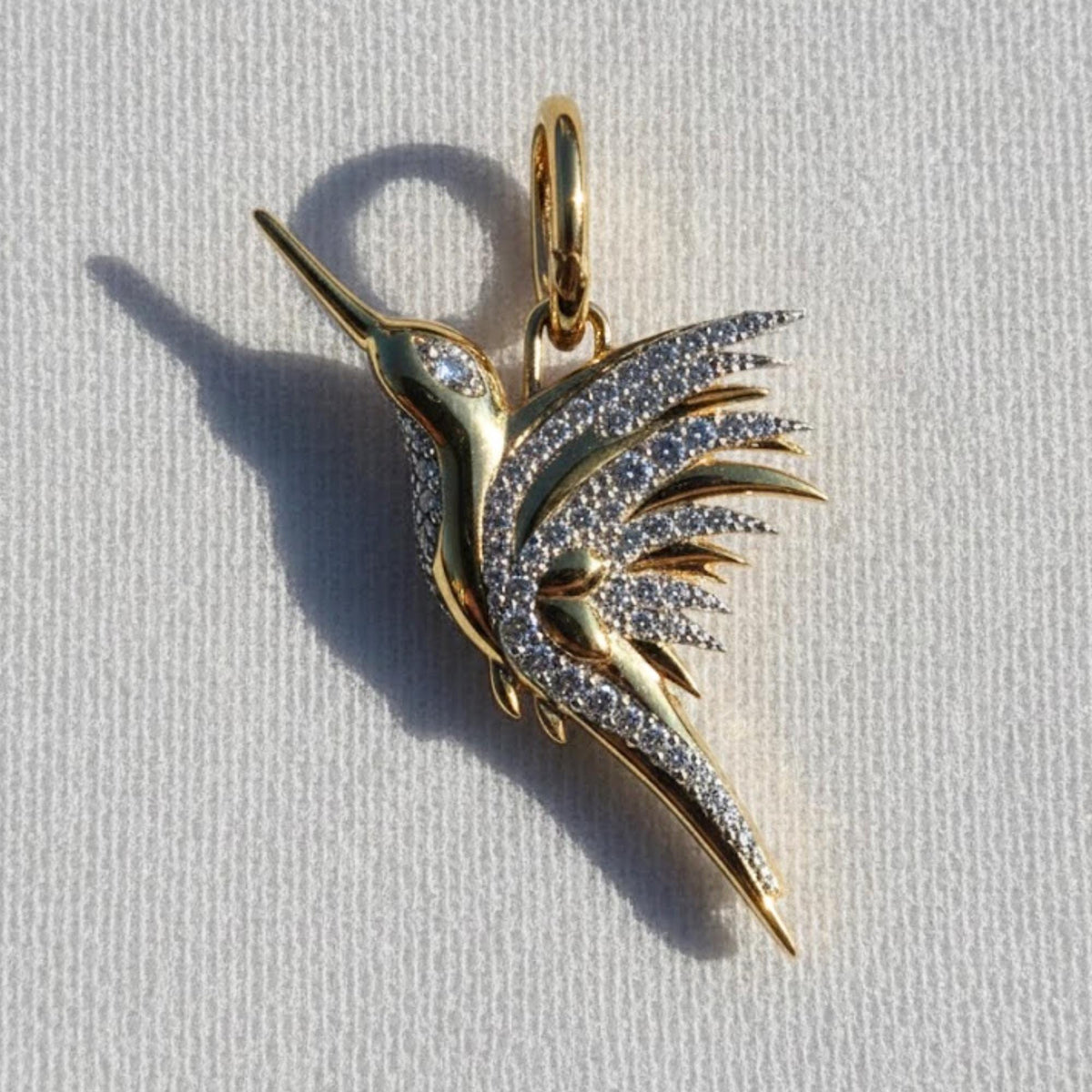 Moissanite Hummingbird Necklace, Dainty Gold Bird Pendant, Nature Inspired Jewelry, Minimalist Layering Necklace for Women