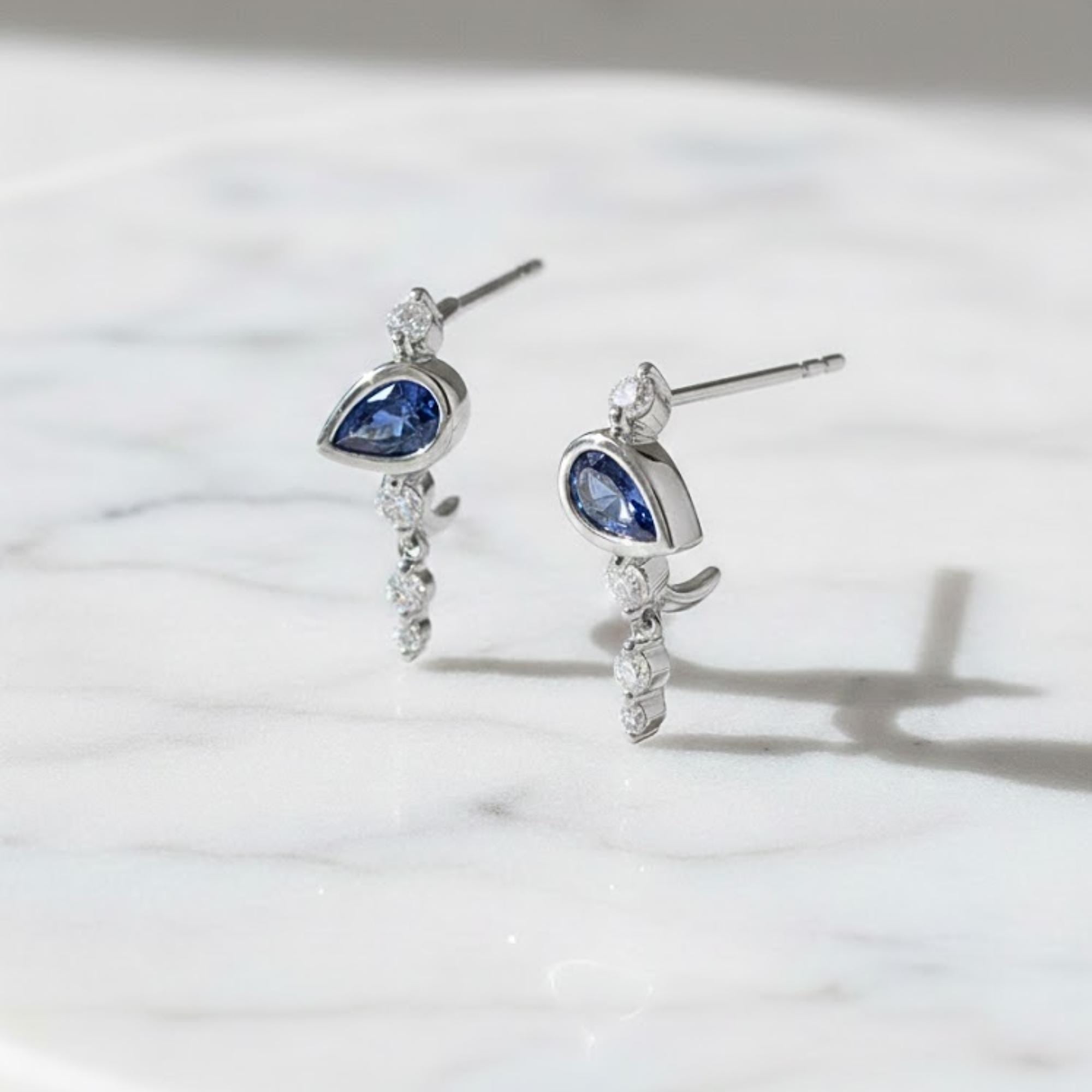 Blue Sapphire Earrings, Pear Sapphire Stud Earrings, Gold Dangle Earrings, Minimalist Bridal Earrings, September Birthstone Jewelry