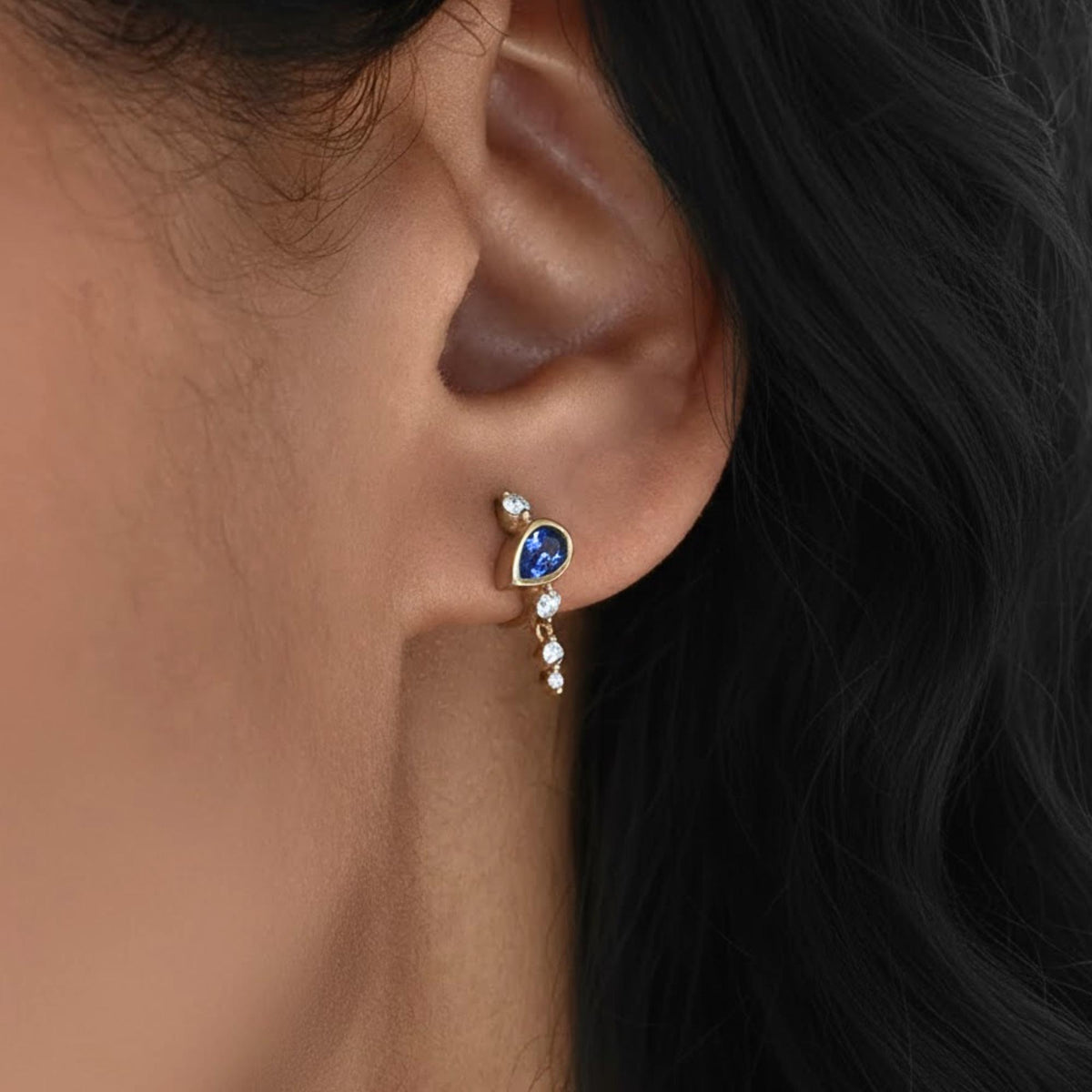 Blue Sapphire Earrings, Pear Sapphire Stud Earrings, Gold Dangle Earrings, Minimalist Bridal Earrings, September Birthstone Jewelry