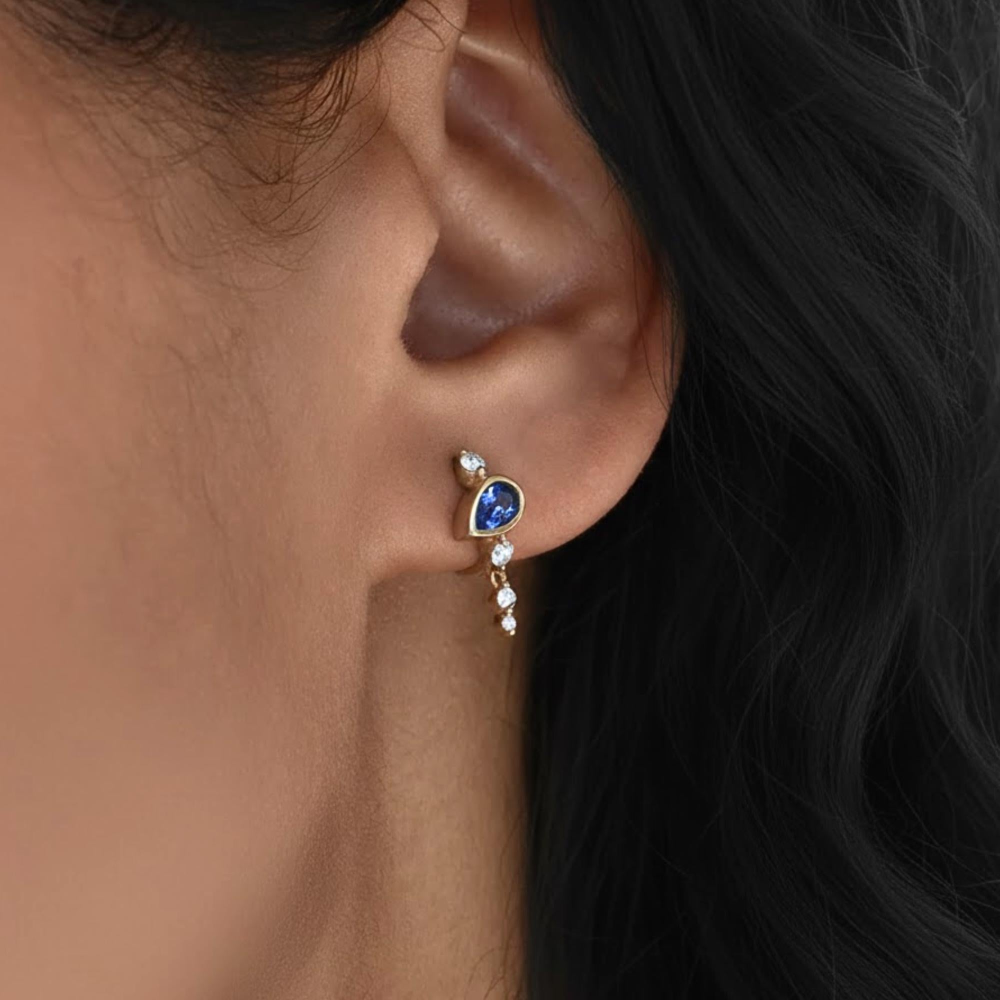 Blue Sapphire Earrings, Pear Sapphire Stud Earrings, Gold Dangle Earrings, Minimalist Bridal Earrings, September Birthstone Jewelry