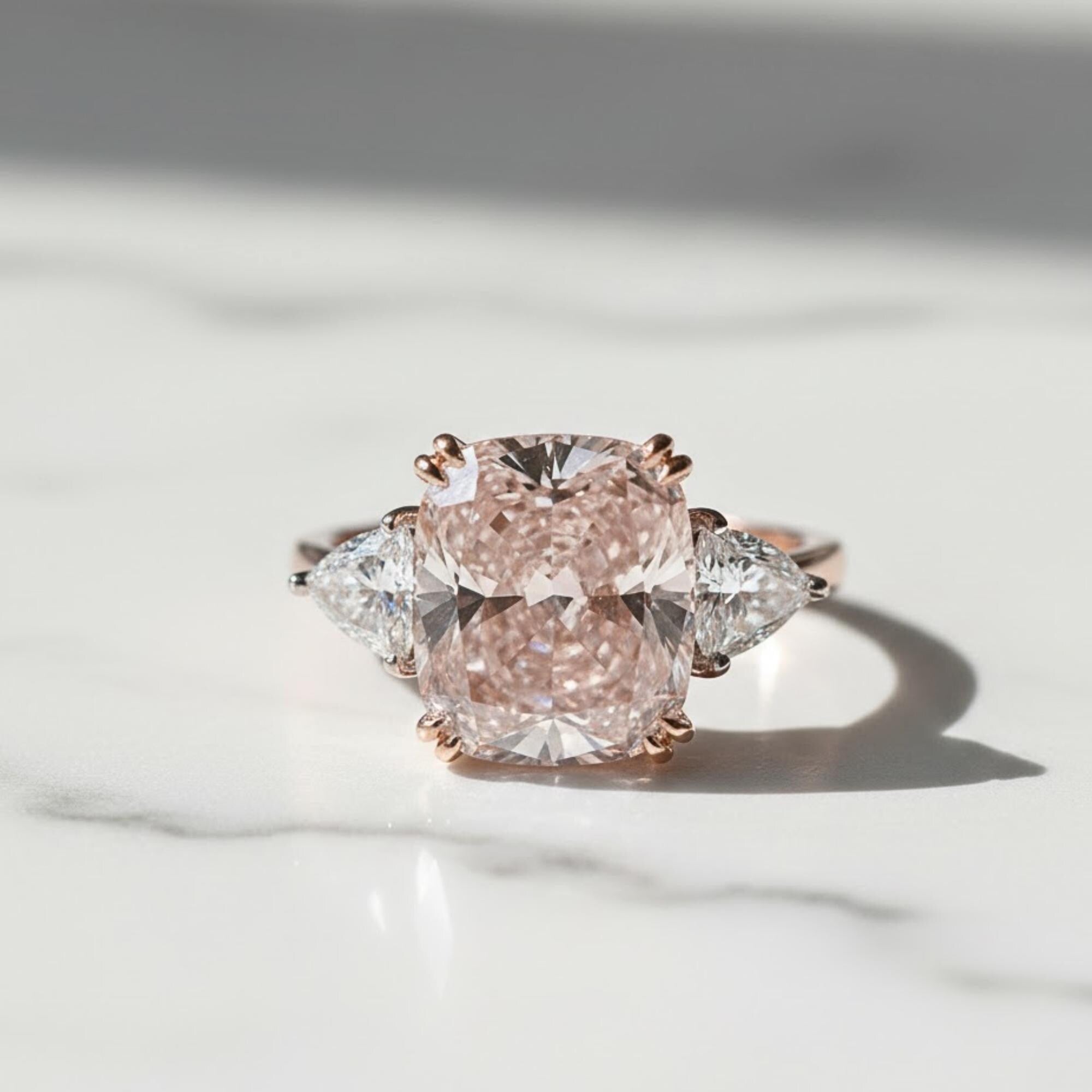 5.5 ct Pink Sapphire Engagement Ring | 14k Gold Cushion cut Moissanite Ring | Three Stone Wedding Anniversary Ring