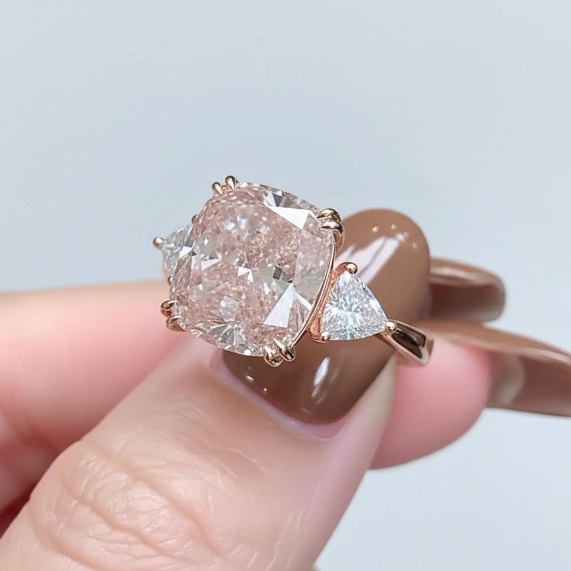 5.5 ct Pink Sapphire Engagement Ring | 14k Gold Cushion cut Moissanite Ring | Three Stone Wedding Anniversary Ring