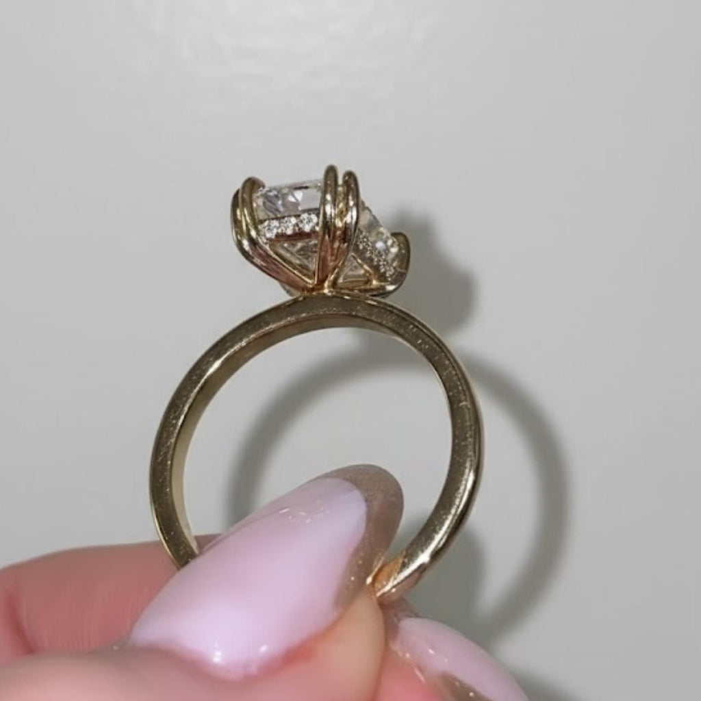 2.5 Carat Emerald Cut Engagement Ring, Emerald Cut Hidden Halo Engagement Ring, Moissanite Engagement Rings, Diamond Wedding Ring For Women