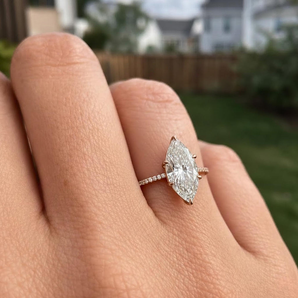 2.50ct Marquise Cut Moissanite Engagement Ring, 14K Gold Pave Set Side Stone Ring Promise Ring, Delicate Proposal Anniversary Bridal Jewelry