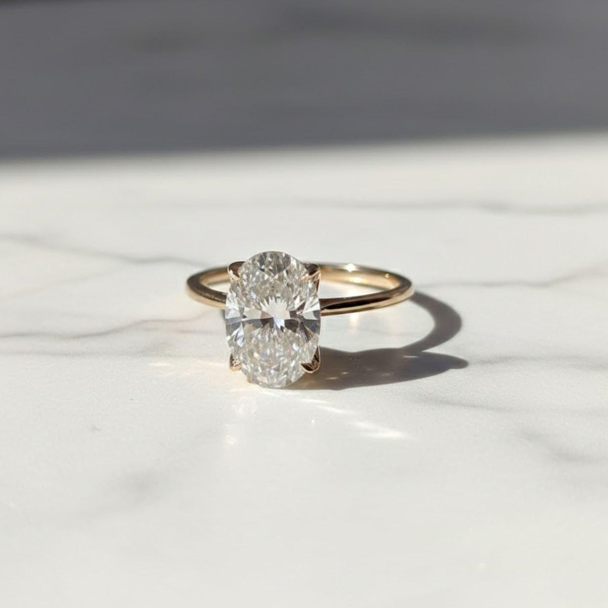 Vintage Tulip Setting Hidden Halo Oval Moissanite Engagement Ring with Cathedral Set in 14k Yellow Gold Plain Band, Solitaire Diamond Ring