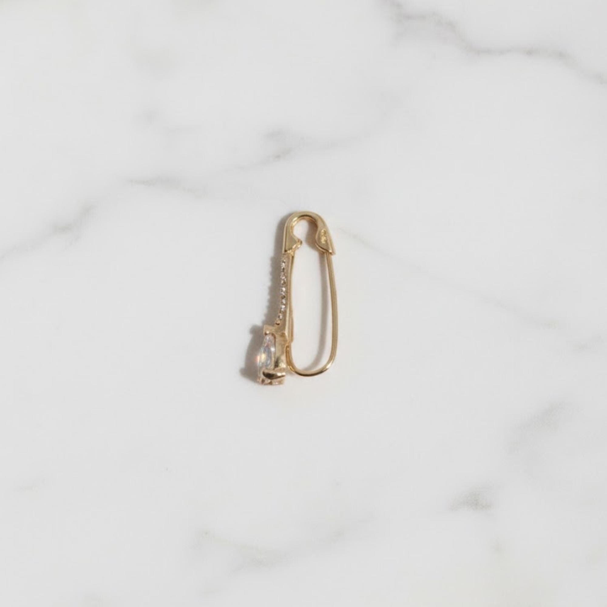Safety pin earring 14K Gold Diamond safety pin earring hypoallergenic safety pin earrings small saftey pin earrings