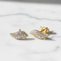 Marquise Leaf Moissanite Stud Earrings | Pavé Set 14K Gold Earrings | VVS Diamond Studs | Bridal Earrings | Gift for Her | Screw Back
