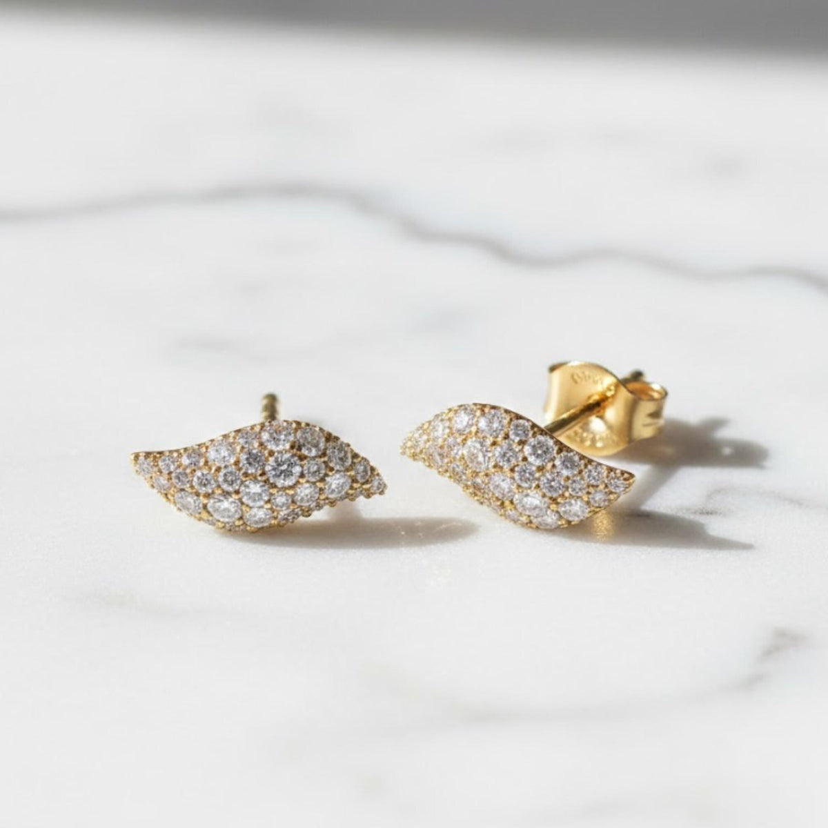 Marquise Leaf Moissanite Stud Earrings | Pavé Set 14K Gold Earrings | VVS Diamond Studs | Bridal Earrings | Gift for Her | Screw Back