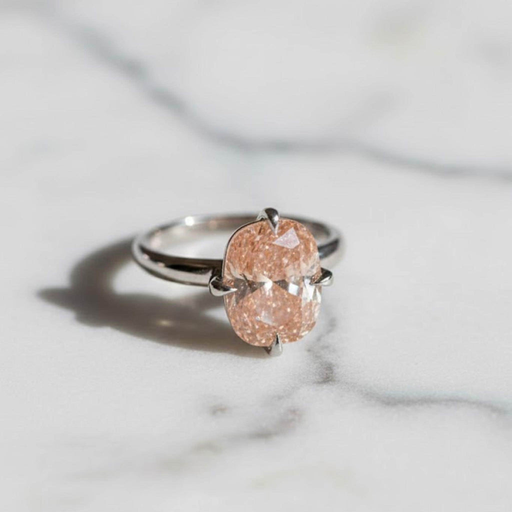 4CT Light Pink Cushion Cut Lab Grown Diamond Engagement Ring 14k Yellow Gold Solitaire Propose Ring