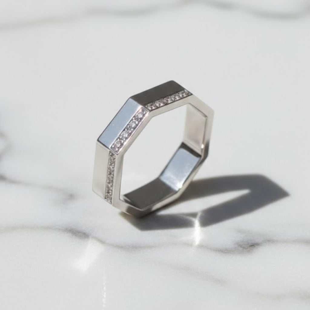 Diamond Ring, 14k Gold Full Eternity Diamond Wedding Band, Full Diamond Full Hexagon ring, Anniversary Gift Handmade Moissanite Diamond Ring