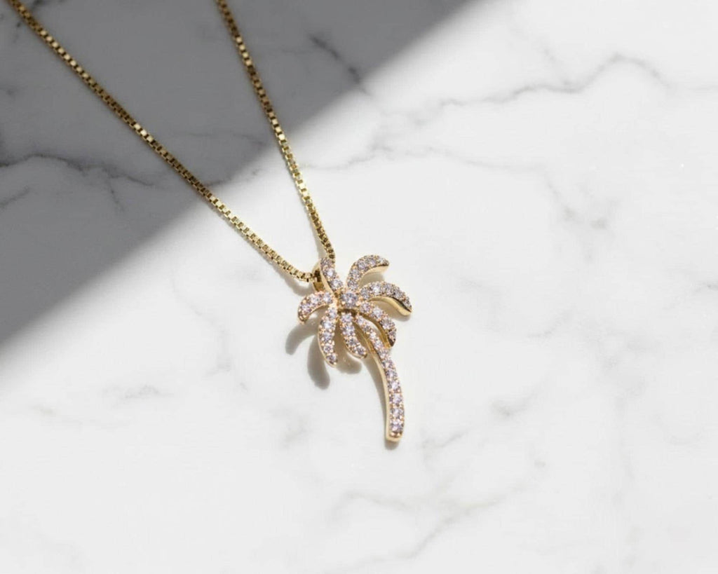 14K Solid Gold Diamond Palm Tree Pendant Necklace, Dainty Handmade Jewelry, Gift for Mother, Wife, Daughter