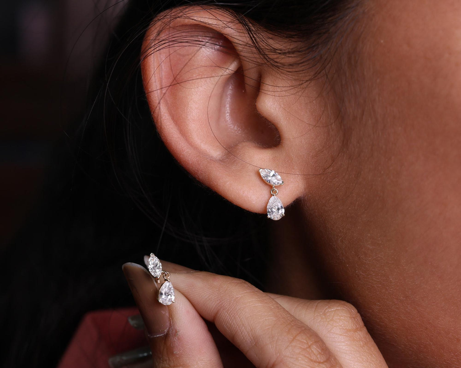 Moissanite Drop Stud Earrings, Sterling Silver Earrings, Double Dangle Studs, Two Moissanite Earrings, Wedding Earrings, Bridal Earrings