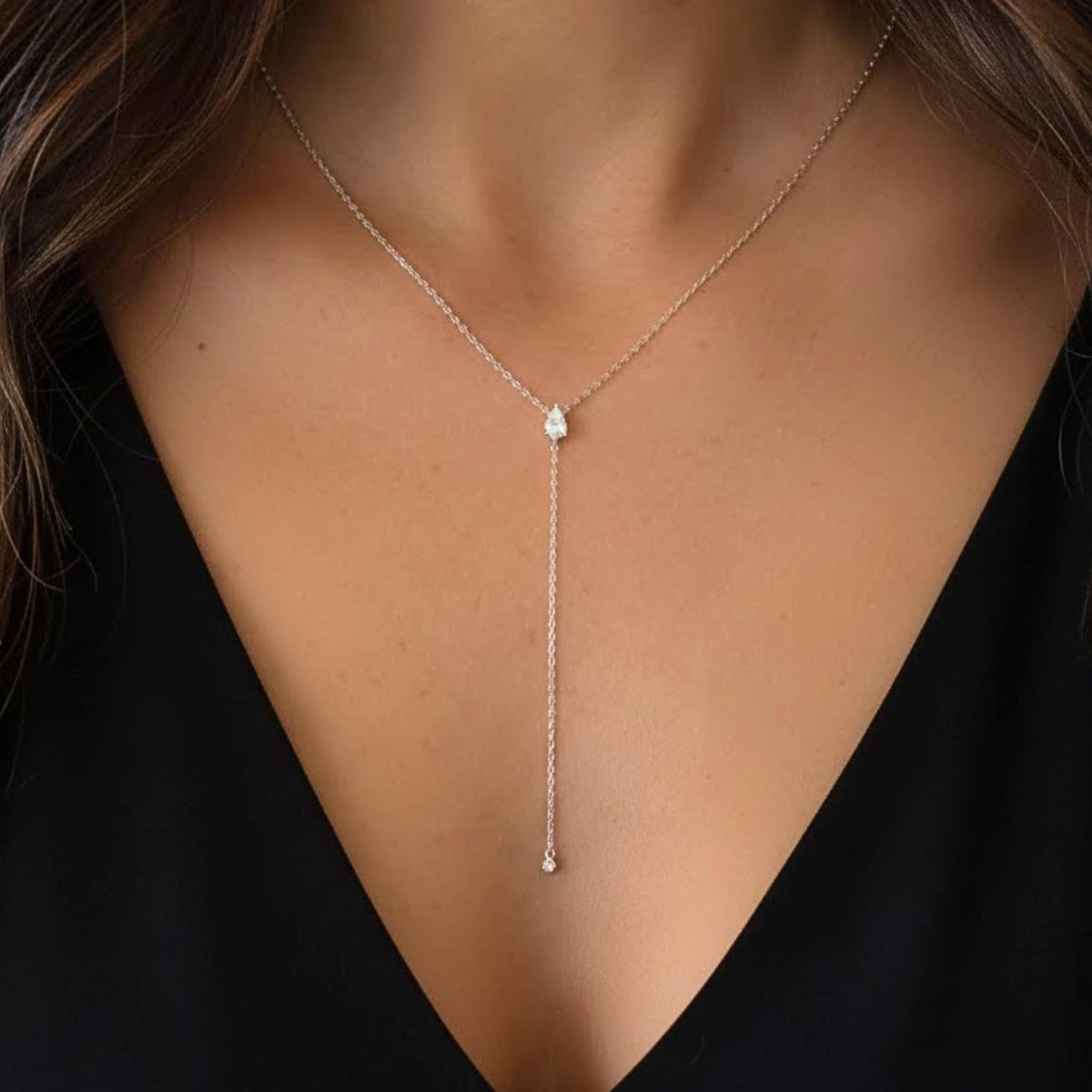 Lariat Necklace, Y Necklace, Dainty Necklace, Moissanite Necklace, Minimalist Necklace, Minimalist Jewelry, Long Necklace, Gold Necklace