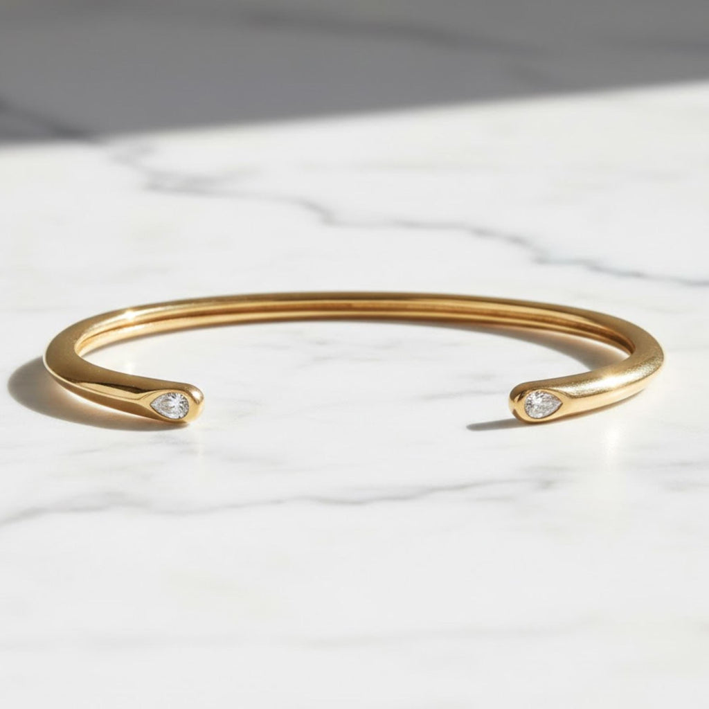 Open Cuff Diamond Bangle • Moissanite Bangle • Solid Gold Bracelet • Layering Bangle Bracelet for Women • Minimalist Bracelet • Wedding Gift