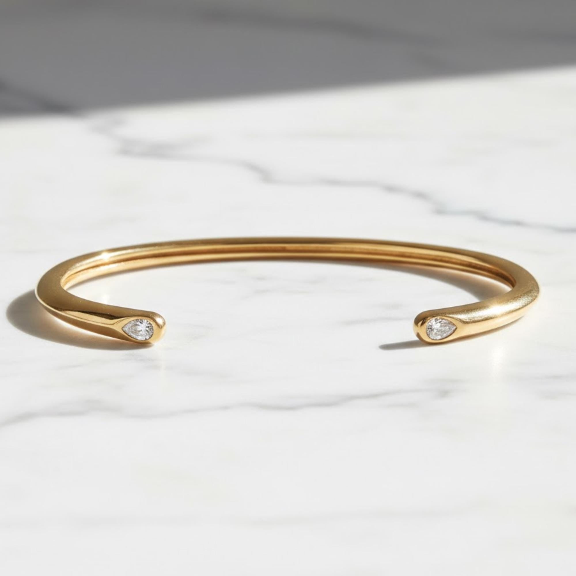 Open Cuff Diamond Bangle • Moissanite Bangle • Solid Gold Bracelet • Layering Bangle Bracelet for Women • Minimalist Bracelet • Wedding Gift