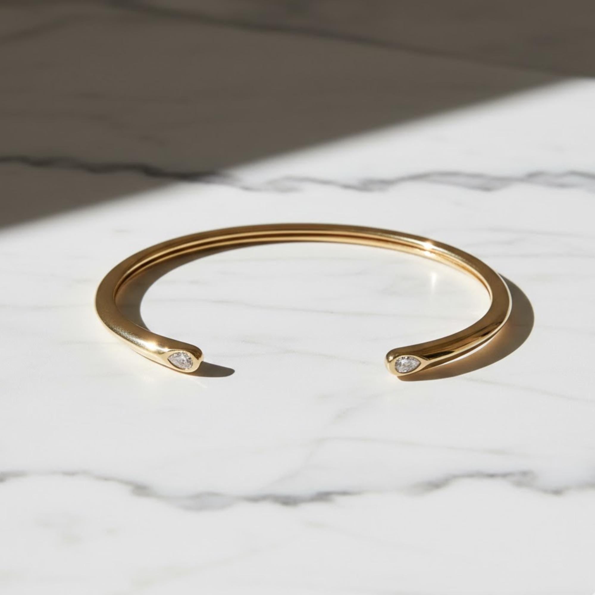 Open Cuff Diamond Bangle • Moissanite Bangle • Solid Gold Bracelet • Layering Bangle Bracelet for Women • Minimalist Bracelet • Wedding Gift