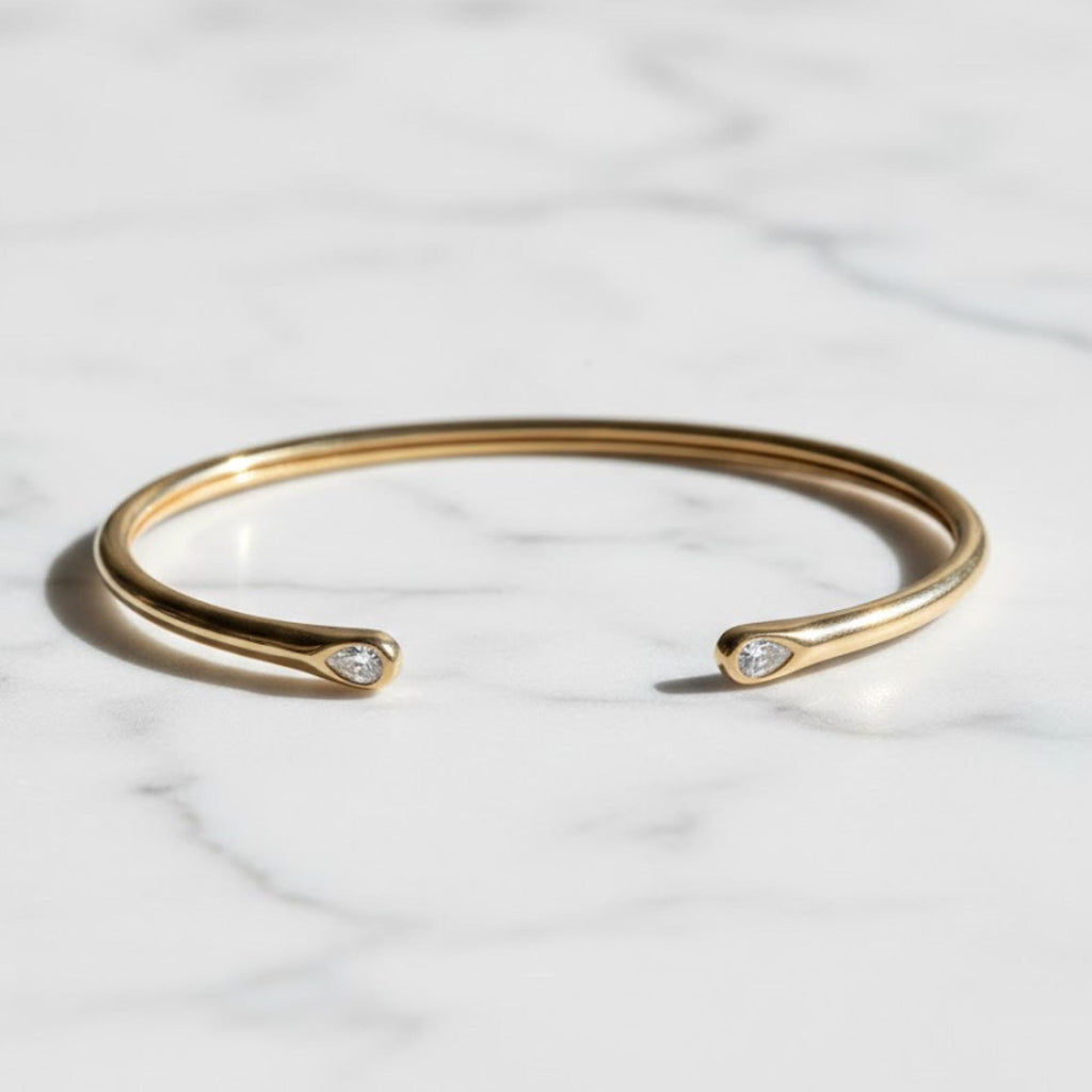 Open Cuff Diamond Bangle • Moissanite Bangle • Solid Gold Bracelet • Layering Bangle Bracelet for Women • Minimalist Bracelet • Wedding Gift