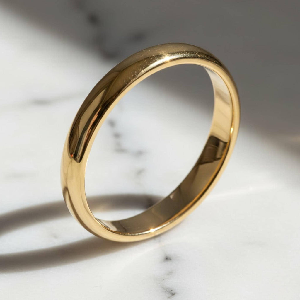 Domed 14k Yellow Gold Plated 925 Silver Ring Mens Wedding Band Ring, 6 mm, Yellow gold band all Sizes Comfort Fit Shiny Polished