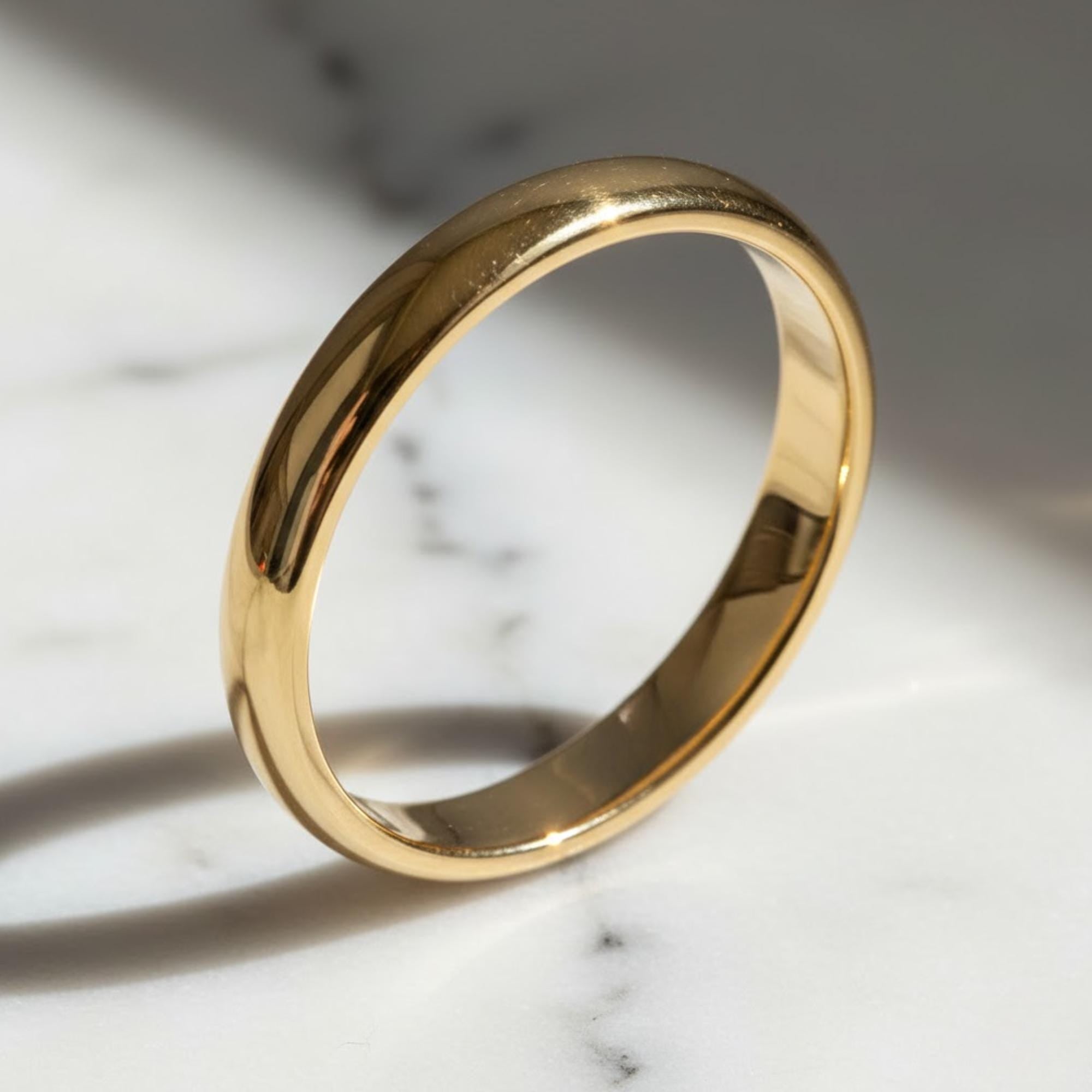 14k Solid Yellow Gold Plated Domed Wedding Band | 2mm - 8mm Gold Ring | Classic Dome Comfort Fit Wedding Band | Men and Women Engraved Ring