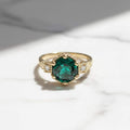 Emerald ring vintage emerald engagement ring 14k yellow gold ring gift unique antique wedding promise anniversary ring for her birthstone