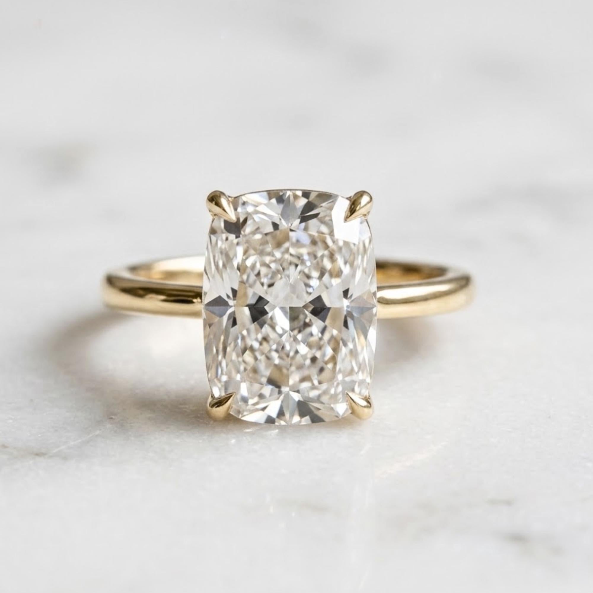 Elongated Cushion Cut Moissanite Engagement Ring, Old Mine Cushion Cut Ring, Elongated Cushion, Solitaire Ring for Her