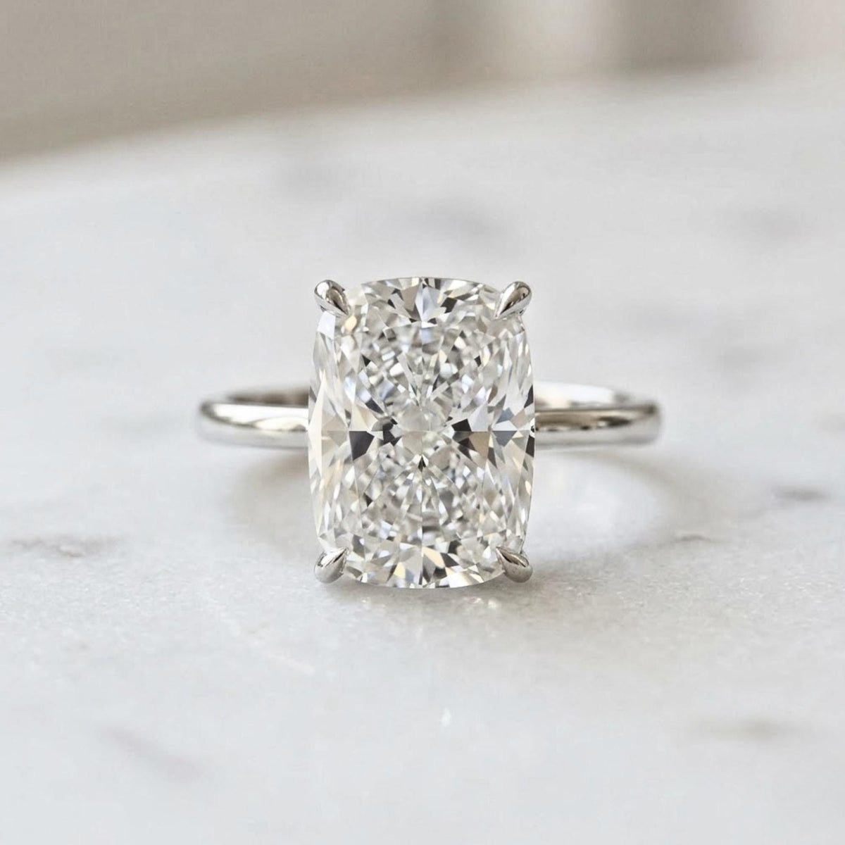 Elongated Cushion Cut Moissanite Engagement Ring, Old Mine Cushion Cut Ring, Elongated Cushion, Solitaire Ring for Her