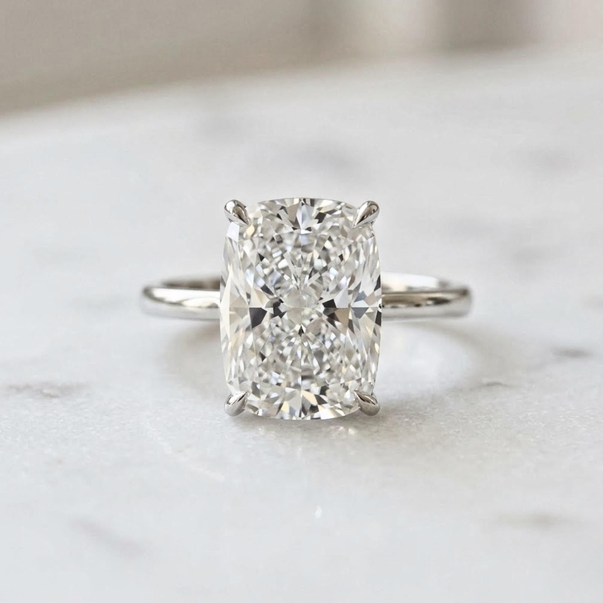 Elongated Cushion Cut Moissanite Engagement Ring, Old Mine Cushion Cut Ring, Elongated Cushion, Solitaire Ring for Her