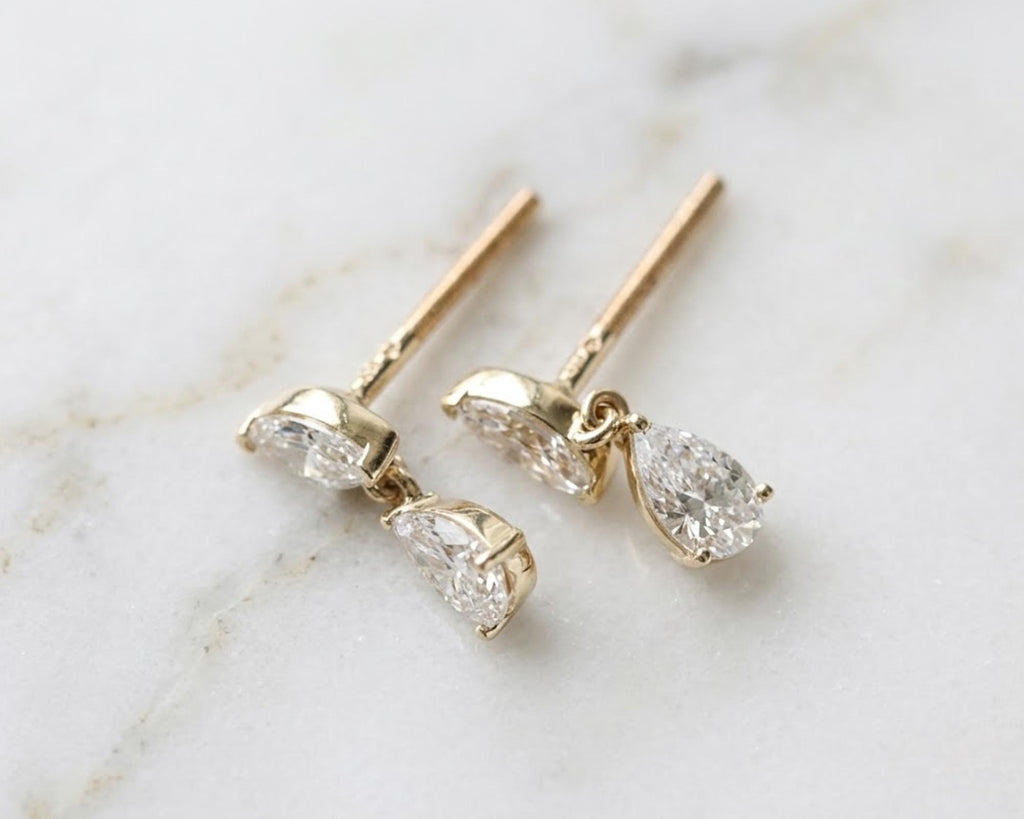 Moissanite Drop Stud Earrings, Sterling Silver Earrings, Double Dangle Studs, Two Moissanite Earrings, Wedding Earrings, Bridal Earrings