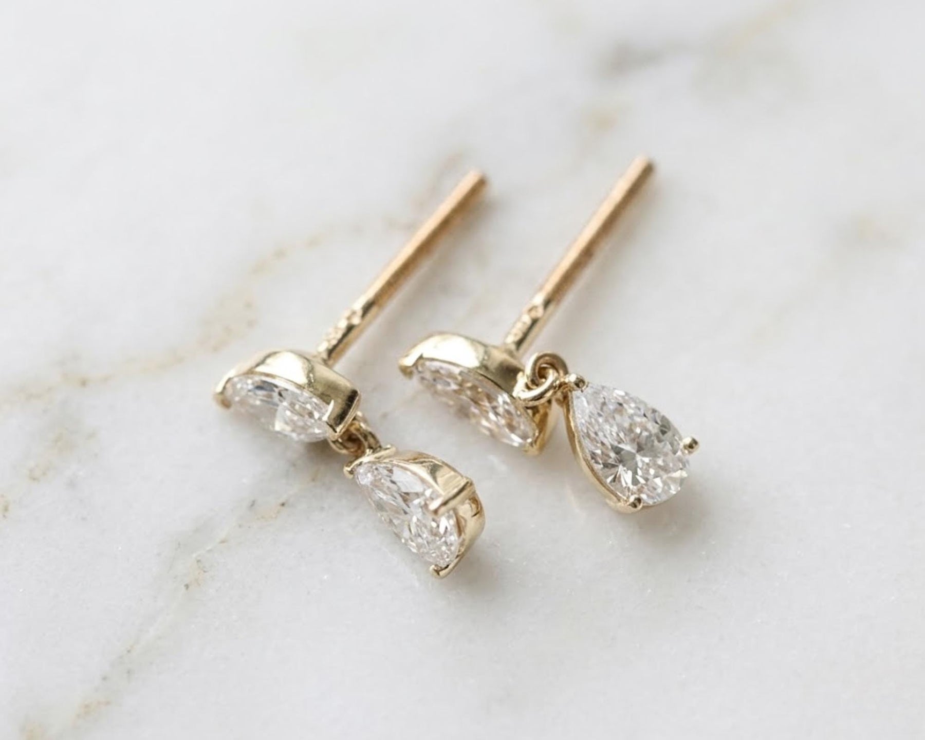 Moissanite Drop Stud Earrings, Sterling Silver Earrings, Double Dangle Studs, Two Moissanite Earrings, Wedding Earrings, Bridal Earrings