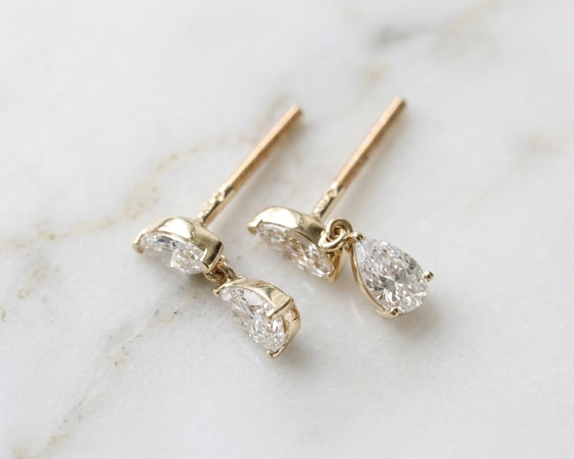 Moissanite Drop Stud Earrings, Sterling Silver Earrings, Double Dangle Studs, Two Moissanite Earrings, Wedding Earrings, Bridal Earrings