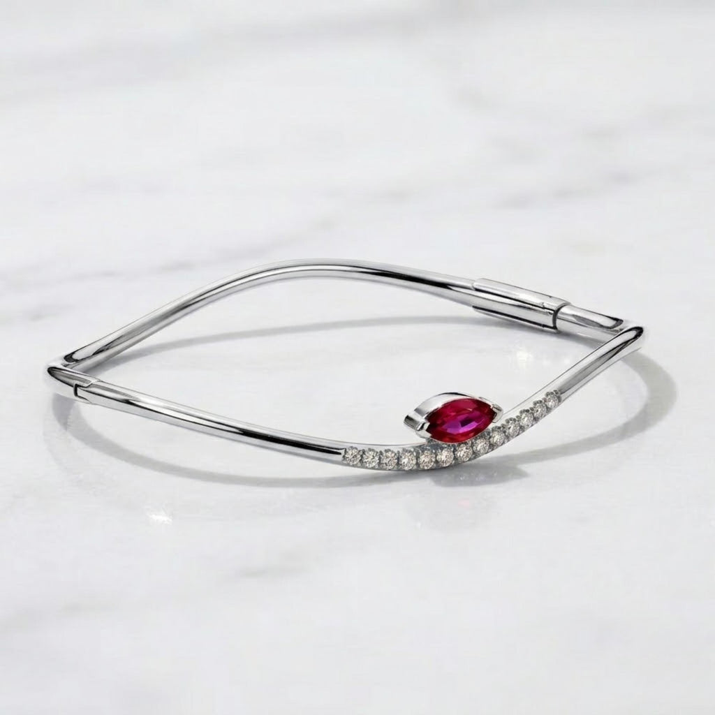 Ruby Bracelet / 14k Gold marquise Setting Ruby Bracelet/Ruby diamond Bracelet / July Birthstone Gift, Gift for Her