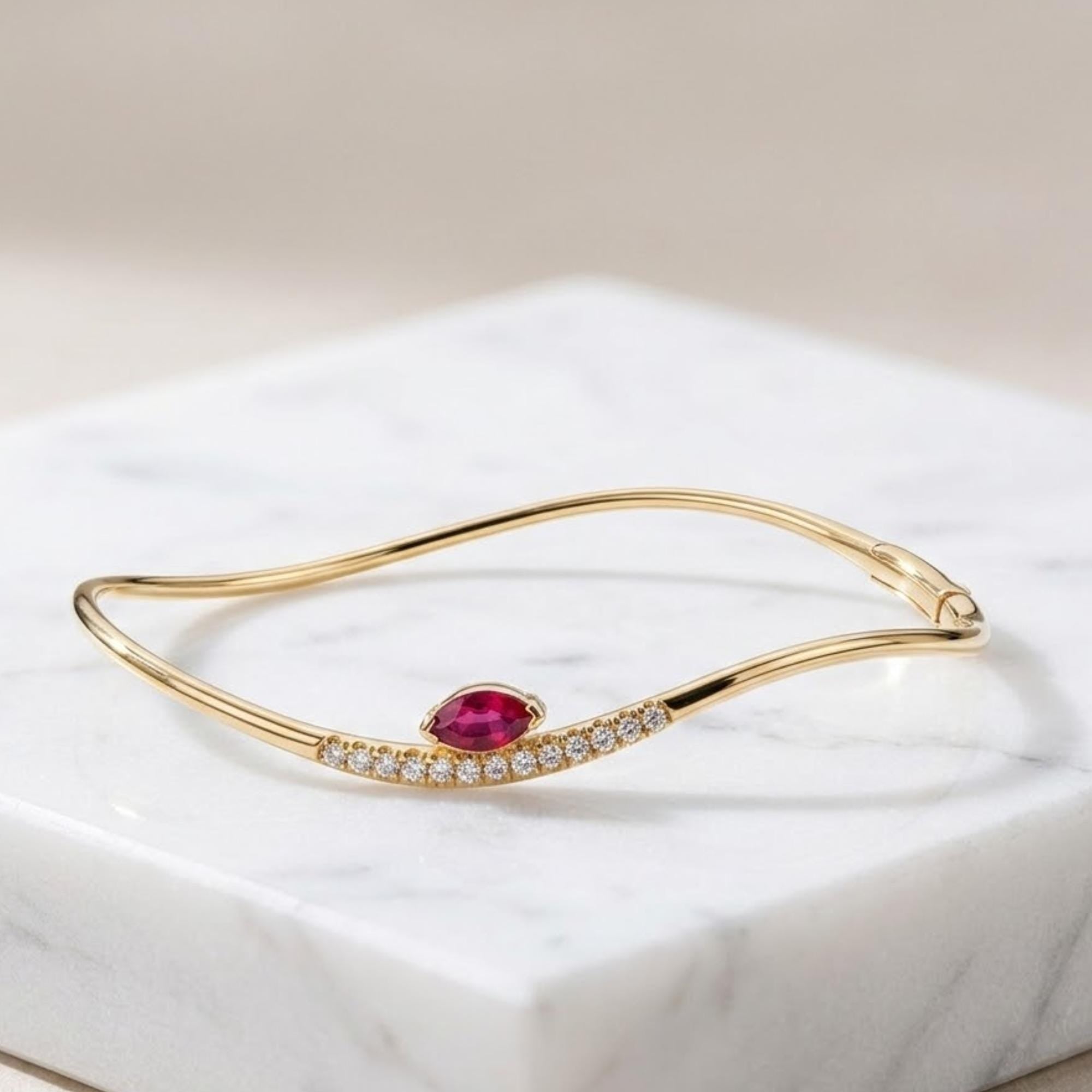 Ruby Bracelet / 14k Gold marquise Setting Ruby Bracelet/Ruby diamond Bracelet / July Birthstone Gift, Gift for Her
